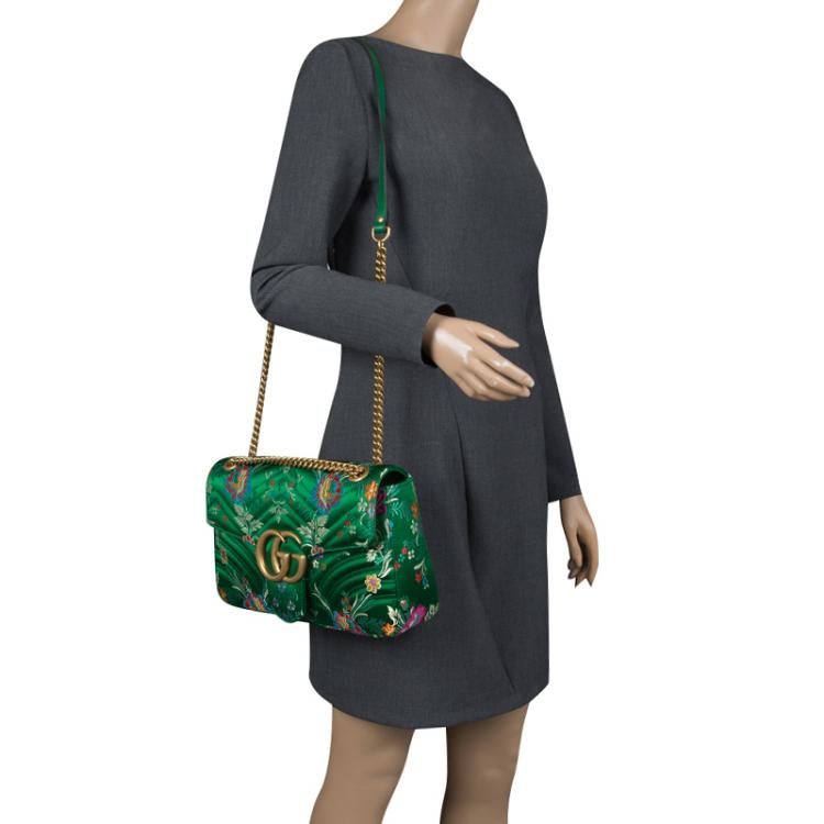 Resistente Overflødig vand Gucci Green Floral Print Satin GG Marmont Shoulder Bag Gucci | TLC