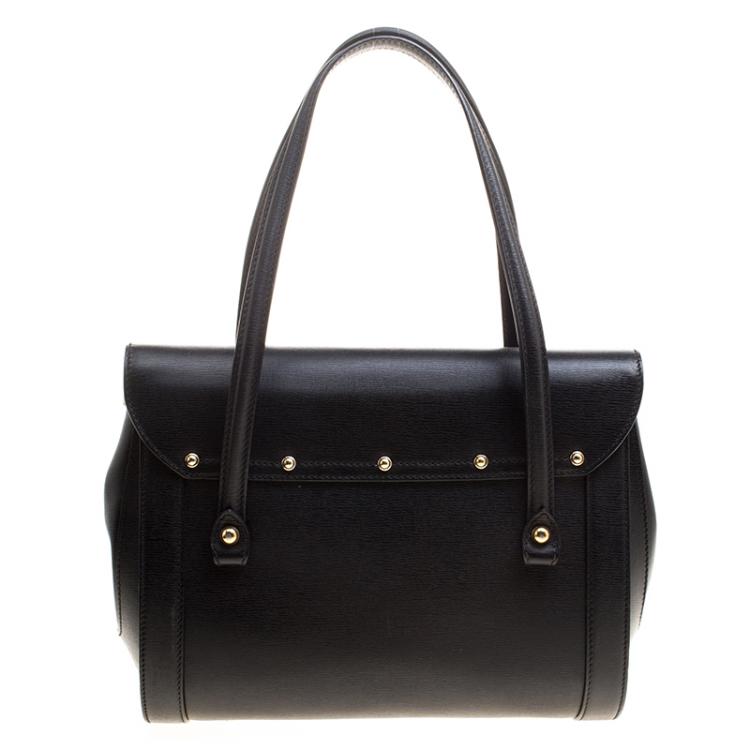 Pre Owned Gucci Black Leather Small Bamboo Top Handle Bag