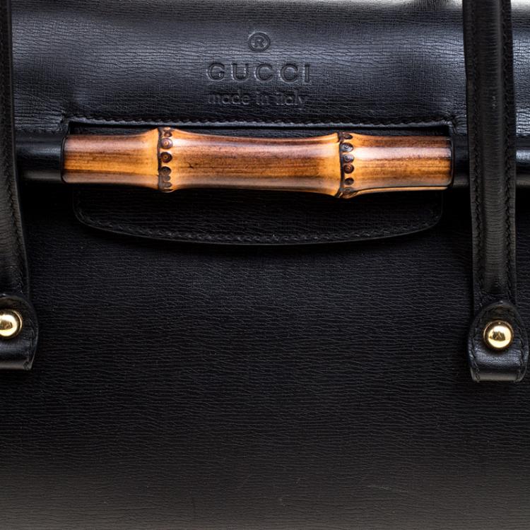 Pre Owned Gucci Black Leather Small Bamboo Top Handle Bag