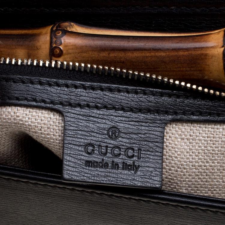 Pre Owned Gucci Black Leather Small Bamboo Top Handle Bag