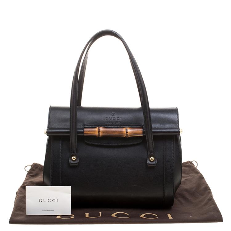 Pre Owned Gucci Black Leather Small Bamboo Top Handle Bag