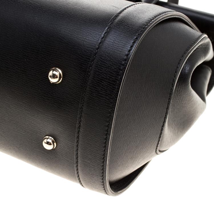 Pre Owned Gucci Black Leather Small Bamboo Top Handle Bag