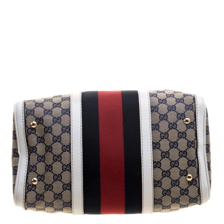 مملوكة مسبقًا Gucci White/Blue GG Canvas Medium Vintage Web Boston Bag