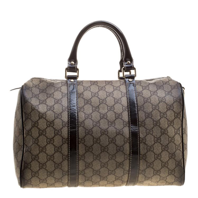 Pre Owned Gucci Beige/Brown GG Supreme Canvas and Leather Medium Joy Boston Bag