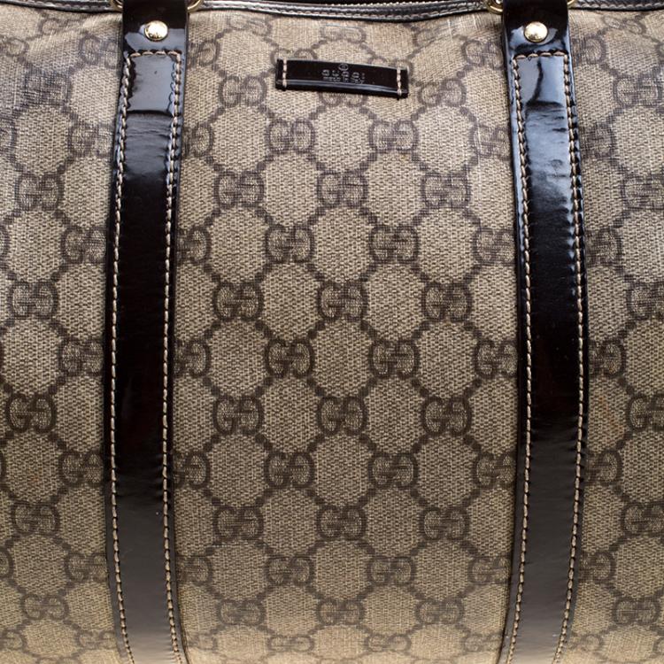 Pre Owned Gucci Beige/Brown GG Supreme Canvas and Leather Medium Joy Boston Bag