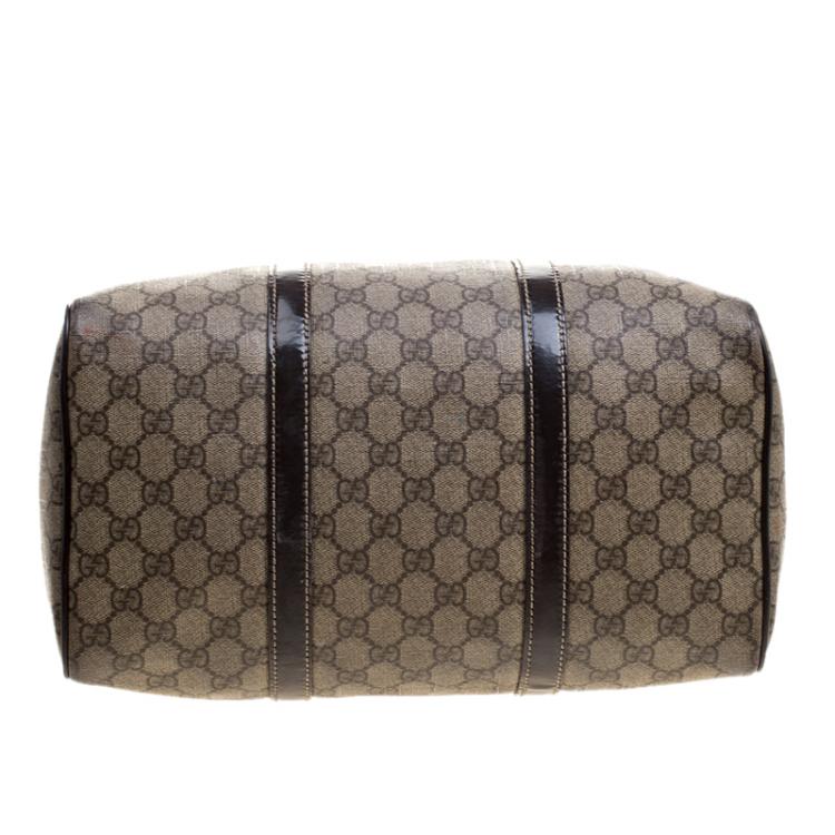 Pre Owned Gucci Beige/Brown GG Supreme Canvas and Leather Medium Joy Boston Bag