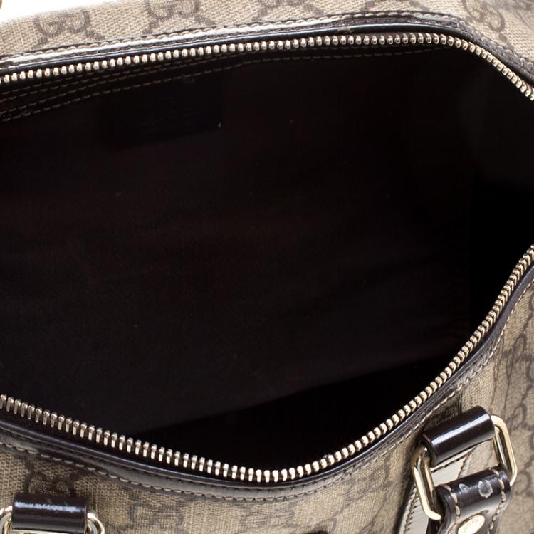 Pre Owned Gucci Beige/Brown GG Supreme Canvas and Leather Medium Joy Boston Bag