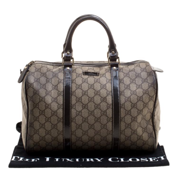 Pre Owned Gucci Beige/Brown GG Supreme Canvas and Leather Medium Joy Boston Bag