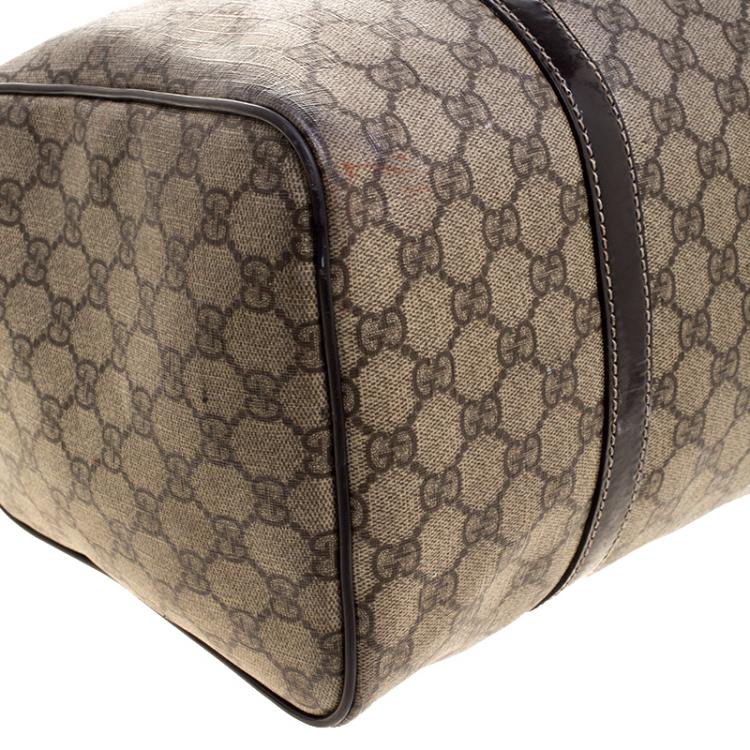 Pre Owned Gucci Beige/Brown GG Supreme Canvas and Leather Medium Joy Boston Bag