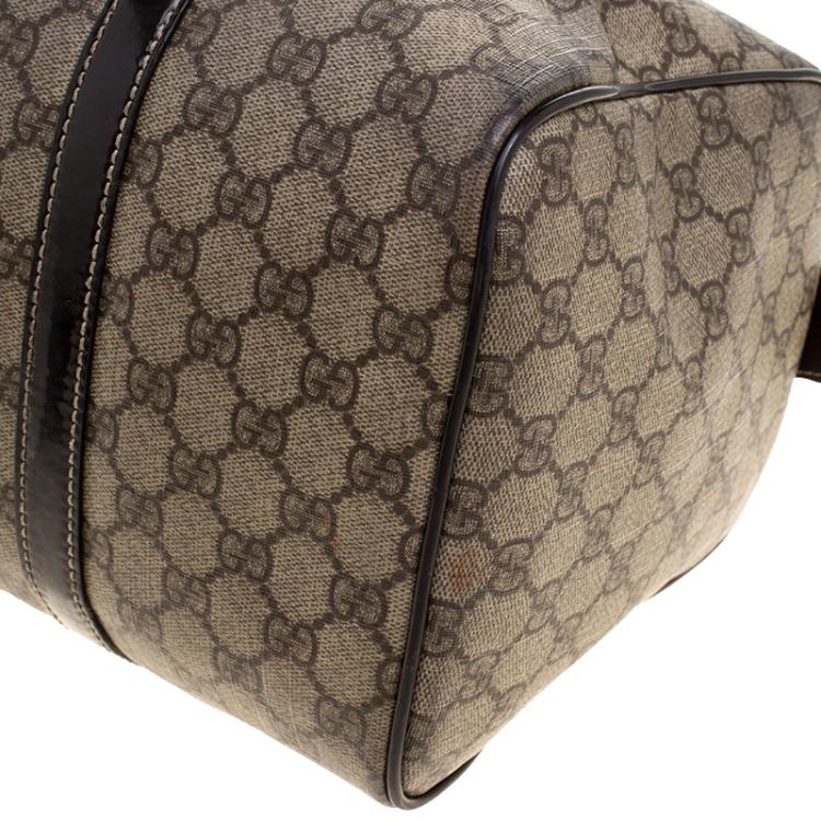 Pre Owned Gucci Beige/Brown GG Supreme Canvas and Leather Medium Joy Boston Bag