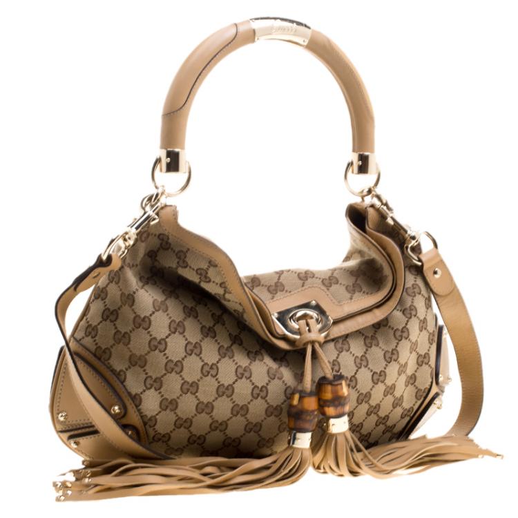 Pre Owned Gucci Beige Monogram Canvas Medium Indy Top Handle Bag