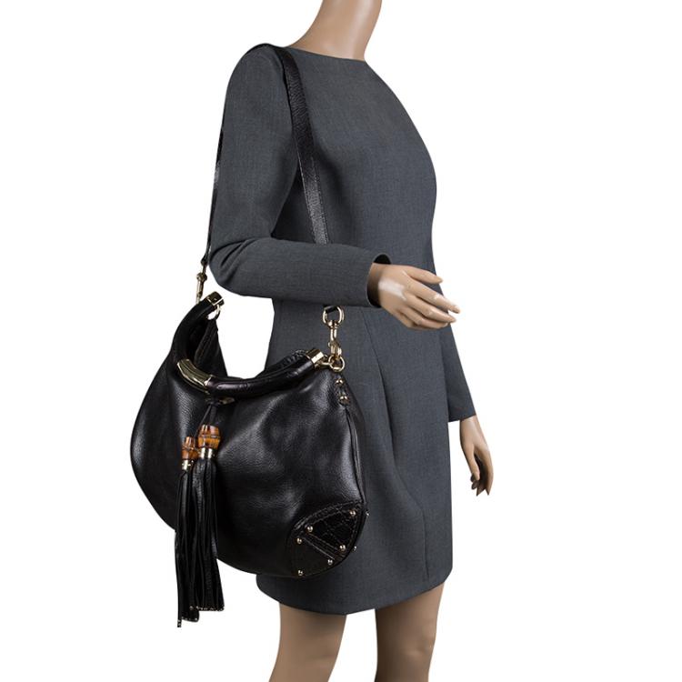 Pre Owned Gucci Black Leather Large Indy Top Handle Bag