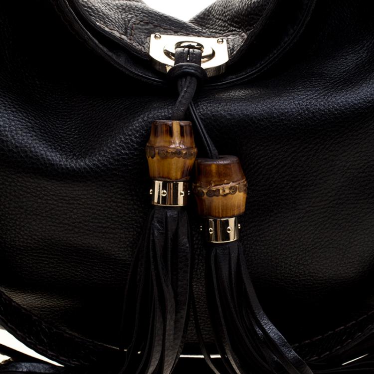 Pre Owned Gucci Black Leather Large Indy Top Handle Bag