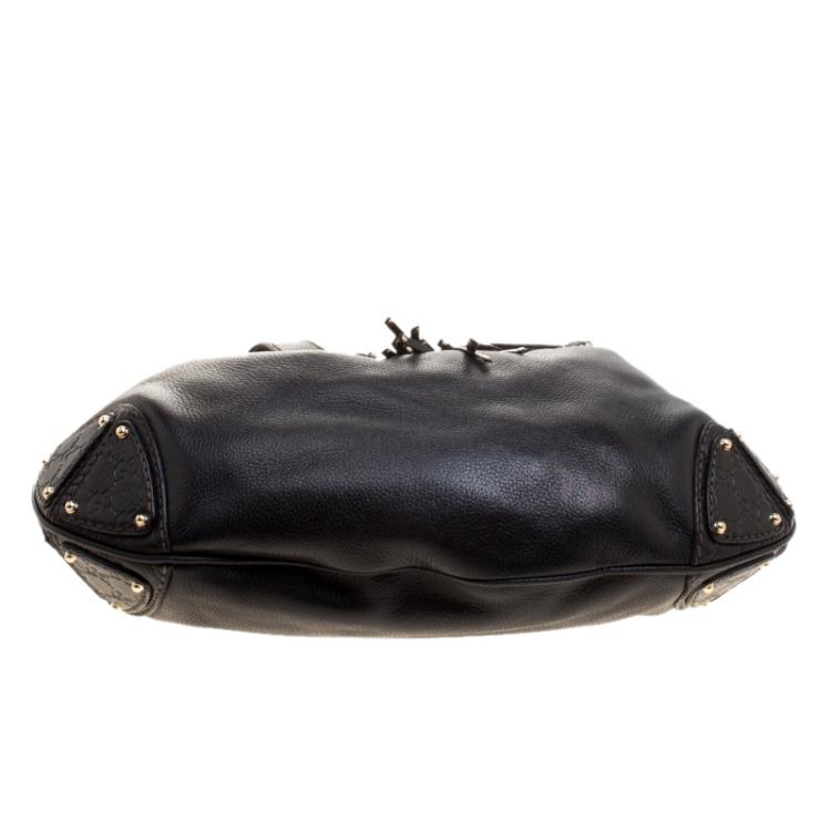 Pre Owned Gucci Black Leather Large Indy Top Handle Bag