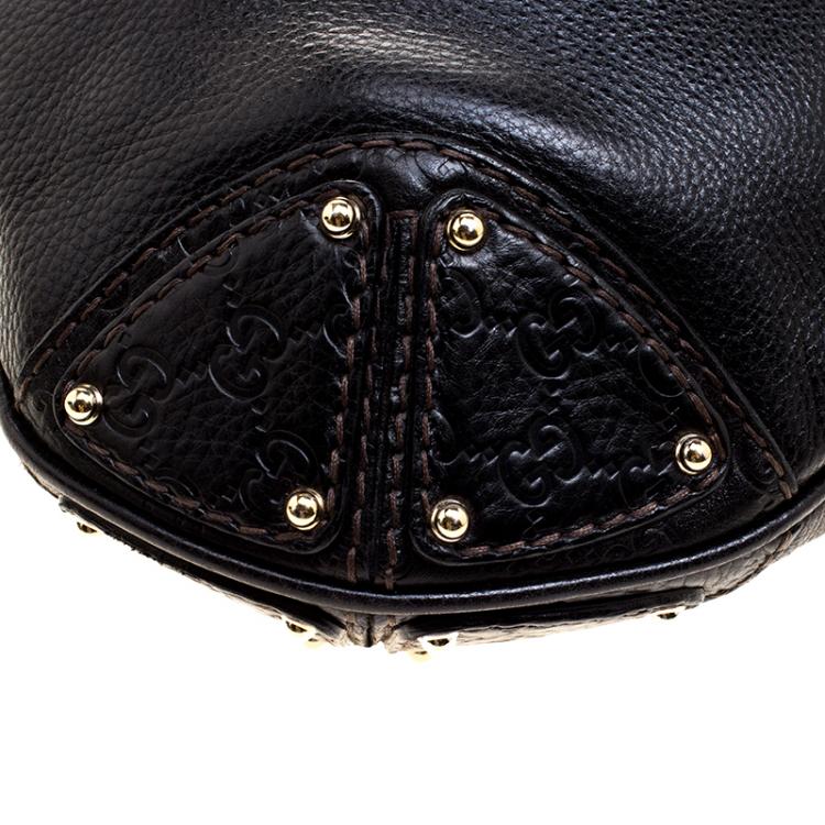 Pre Owned Gucci Black Leather Large Indy Top Handle Bag
