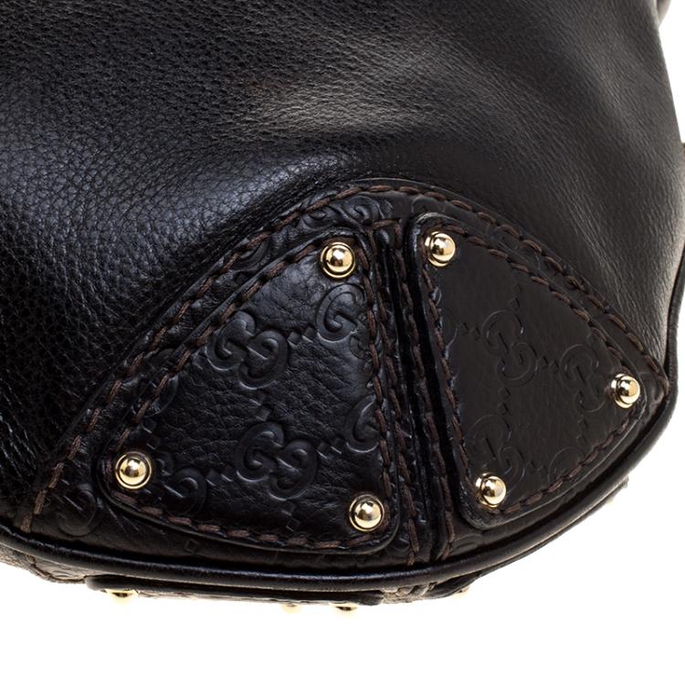 Pre Owned Gucci Black Leather Large Indy Top Handle Bag