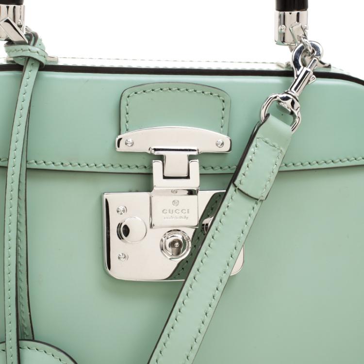 مملوكة مسبقًا Gucci Mint Green Patent Leather Mini Lady Lock Bamboo Top Handle Bag