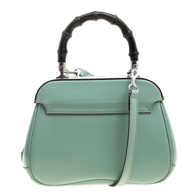 مملوكة مسبقًا Gucci Mint Green Patent Leather Mini Lady Lock Bamboo Top Handle Bag