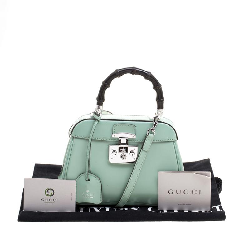 مملوكة مسبقًا Gucci Mint Green Patent Leather Mini Lady Lock Bamboo Top Handle Bag