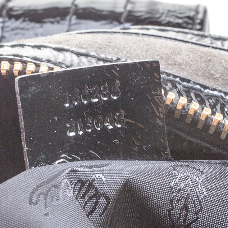 Pre Owned Gucci Black/Khaki Patent Leather and Suede Aviatrix Boston Bag