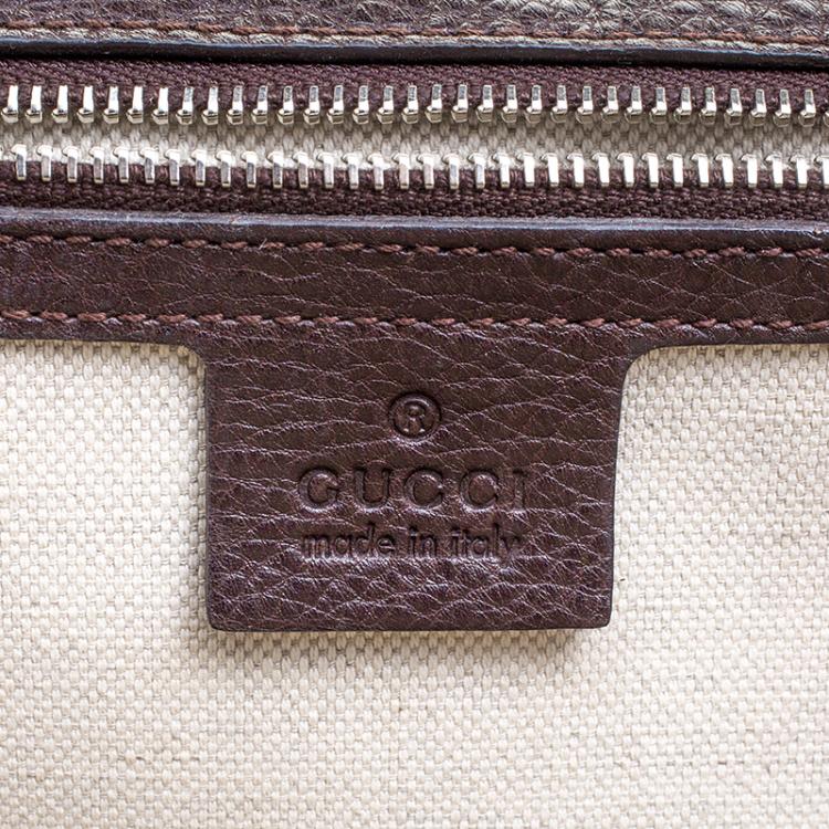 Pre Owned Gucci Brown Canvas Leather Large New Bamboo Tassel Top Handle Bag