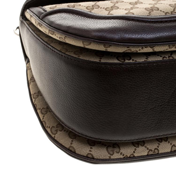 Pre Owned Gucci Brown Canvas Leather Large New Bamboo Tassel Top Handle Bag