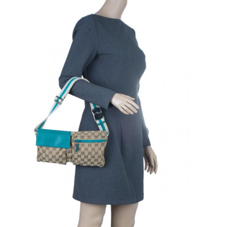 Pre Owned Gucci Turquoise Canvas Monogram Waistbelt Bag