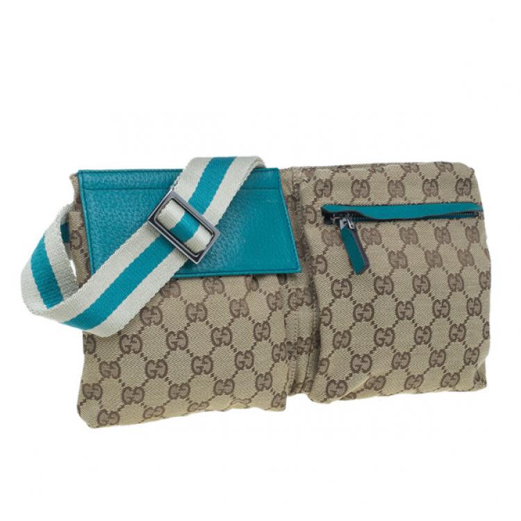 Pre Owned Gucci Turquoise Canvas Monogram Waistbelt Bag