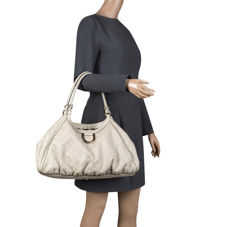 Pre Owned Gucci Beige Guccissima Leather Large D Ring Top Handle Bag