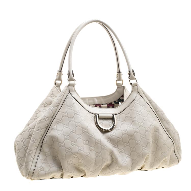 Pre Owned Gucci Beige Guccissima Leather Large D Ring Top Handle Bag