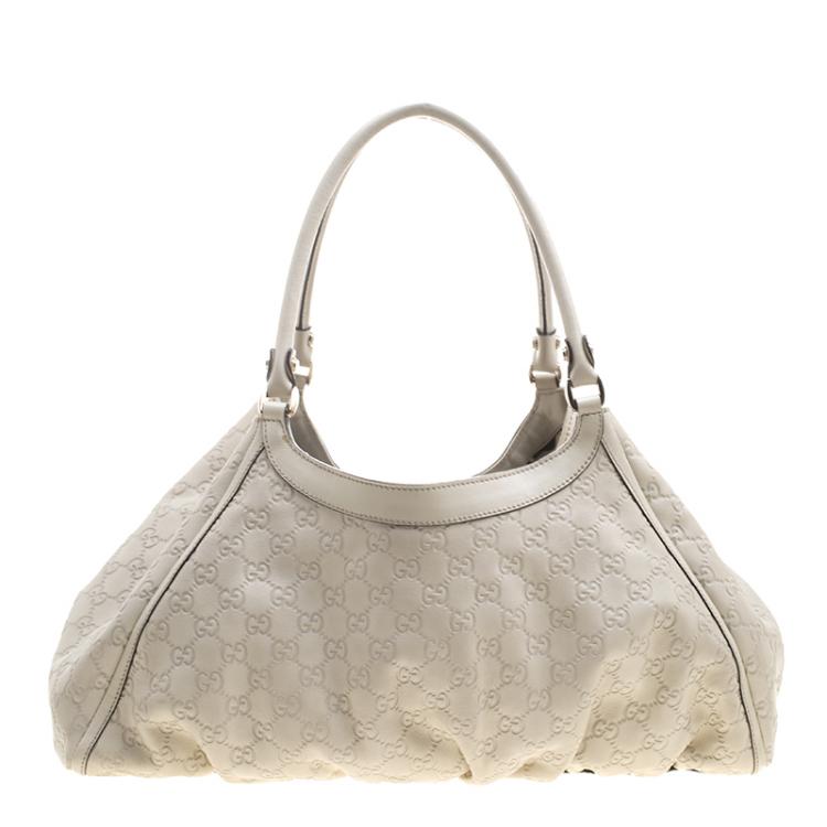Pre Owned Gucci Beige Guccissima Leather Large D Ring Top Handle Bag