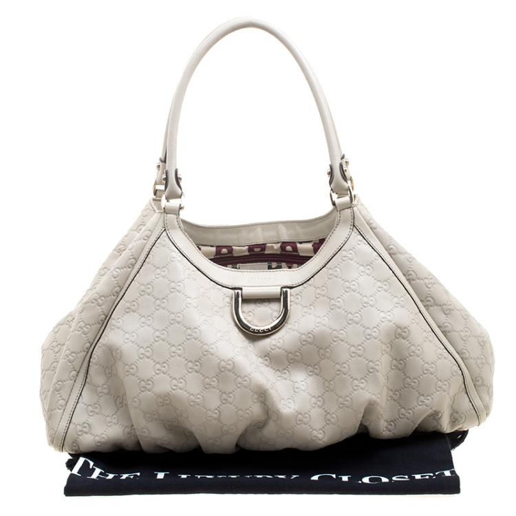 Pre Owned Gucci Beige Guccissima Leather Large D Ring Top Handle Bag