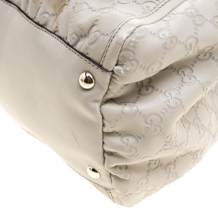 Pre Owned Gucci Beige Guccissima Leather Large D Ring Top Handle Bag