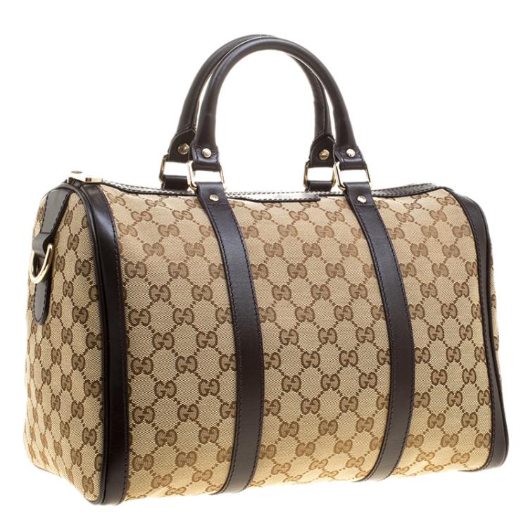Pre Owned Gucci Beige/Brown Canvas Web Original GG Boston Bag