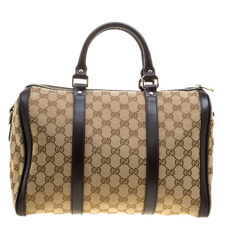 Pre Owned Gucci Beige/Brown Canvas Web Original GG Boston Bag