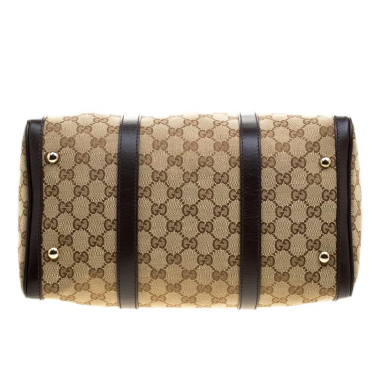 Pre Owned Gucci Beige/Brown Canvas Web Original GG Boston Bag