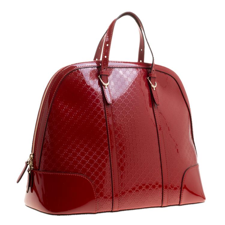 Pre Owned Gucci Red Microguccissima Patent Leather Large Nice Top Handle Bag