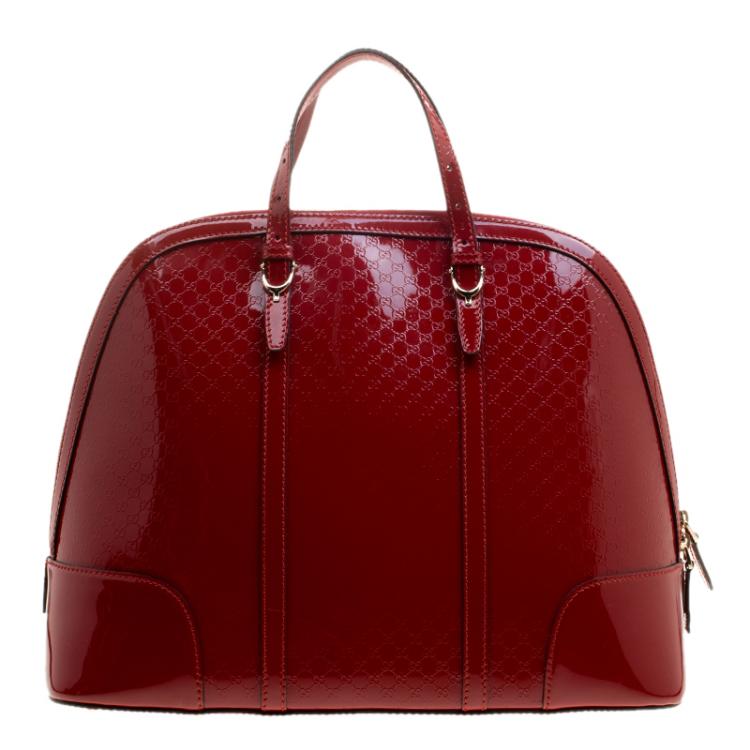 Pre Owned Gucci Red Microguccissima Patent Leather Large Nice Top Handle Bag
