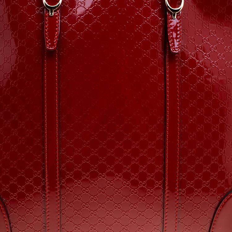 Pre Owned Gucci Red Microguccissima Patent Leather Large Nice Top Handle Bag