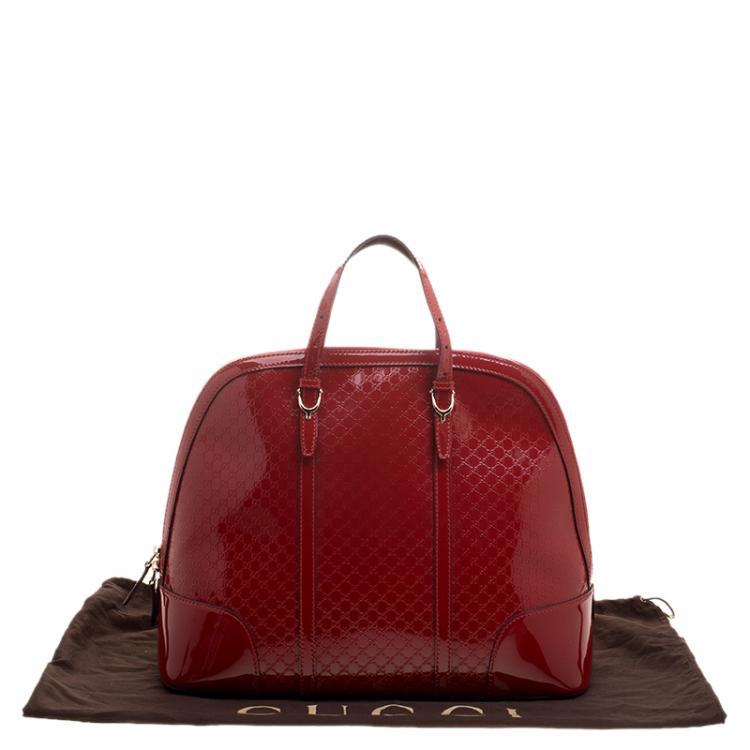 Pre Owned Gucci Red Microguccissima Patent Leather Large Nice Top Handle Bag