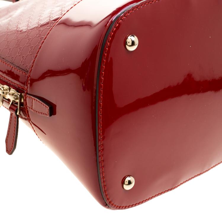 Pre Owned Gucci Red Microguccissima Patent Leather Large Nice Top Handle Bag