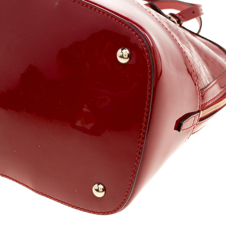 Pre Owned Gucci Red Microguccissima Patent Leather Large Nice Top Handle Bag