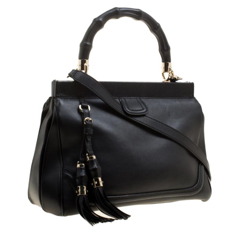 Pre Owned Gucci Black Leather Bold Bamboo Top Handle Bag