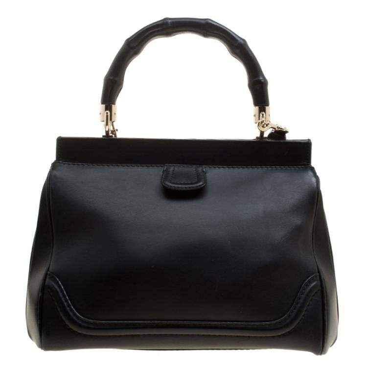Pre Owned Gucci Black Leather Bold Bamboo Top Handle Bag