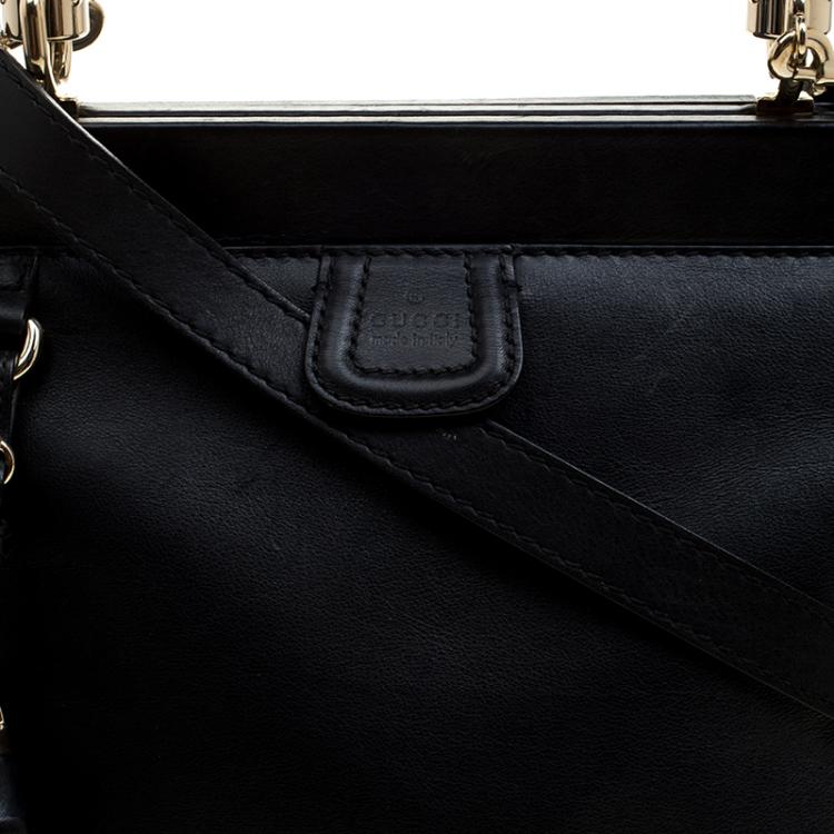 Pre Owned Gucci Black Leather Bold Bamboo Top Handle Bag