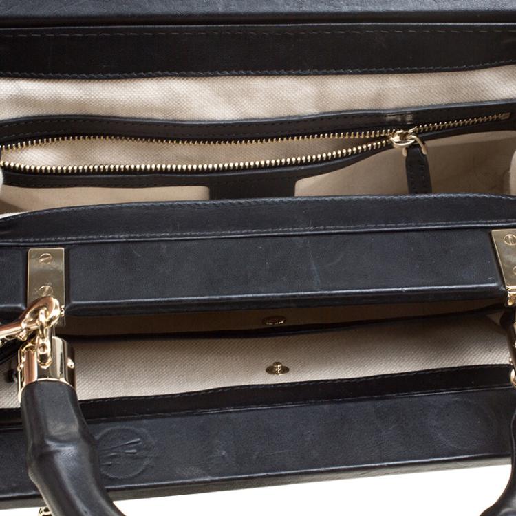 Pre Owned Gucci Black Leather Bold Bamboo Top Handle Bag