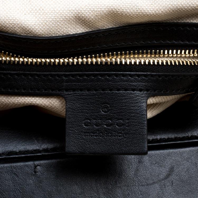 Pre Owned Gucci Black Leather Bold Bamboo Top Handle Bag
