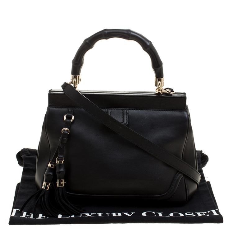 Pre Owned Gucci Black Leather Bold Bamboo Top Handle Bag