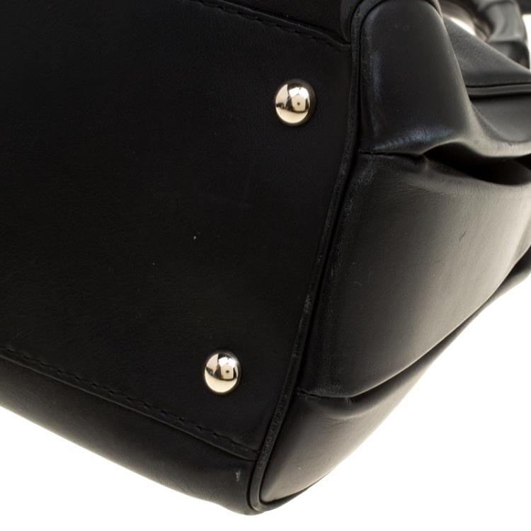 Pre Owned Gucci Black Leather Bold Bamboo Top Handle Bag