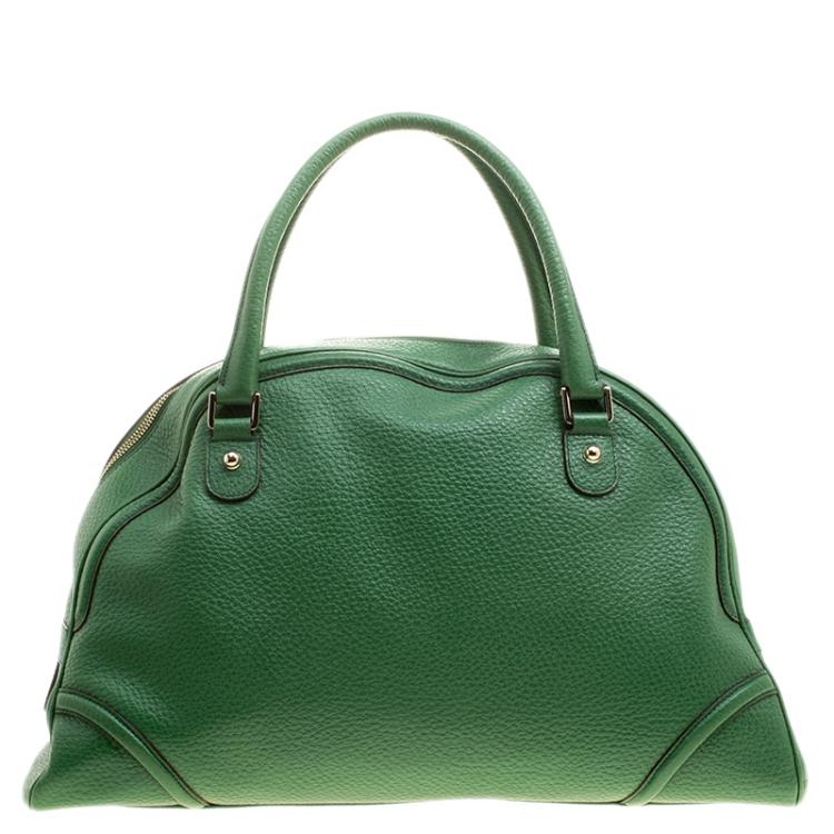 Pre Owned Gucci Green Leather Vintage Web Interlocking GG Bowling Bag